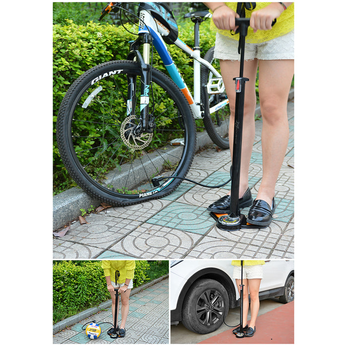 Rockbros GP6532B Floor Pump with Pressure Gauge - Black and Orange