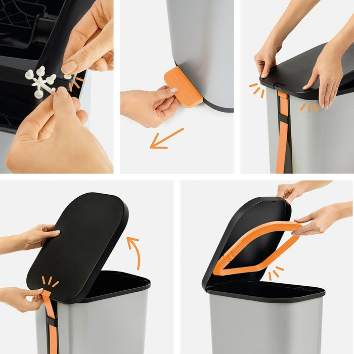 Waste bin Rotho Ribo Silver Silver Plastic 35 L