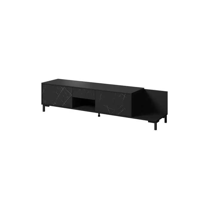 RTV cabinet MARMO 2D1S1K 195x40x47.5 cm black matt/marble black - TV cabinets made of furniture boardSTV-ZPM<<<TV