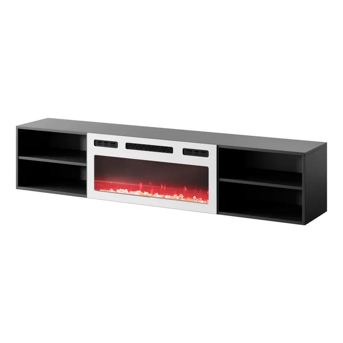 RTV cabinet POLO 180x33x39 black + fireplace white - TV cabinets made of furniture boardSTV-ZPM<<<TV