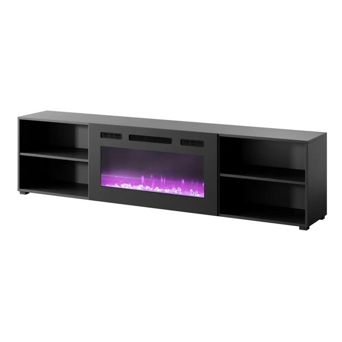 RTV cabinet POLO 200x33x50.5 black + fireplace black - TV cabinets made of furniture boardSTV-ZPM<<<TV