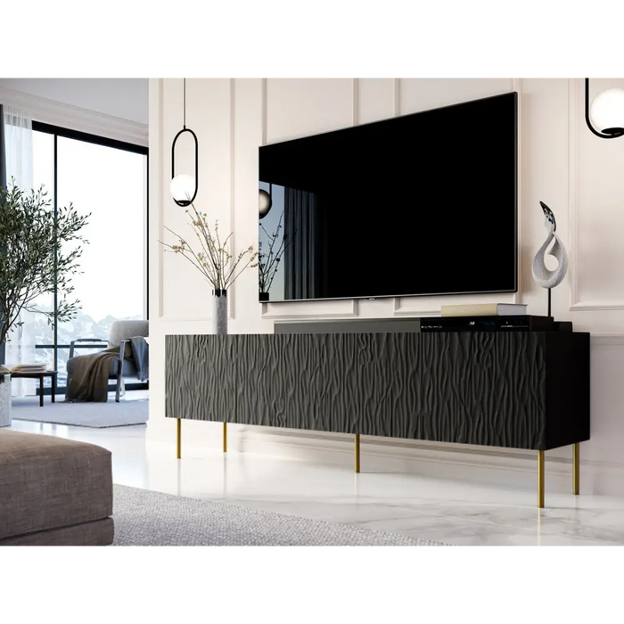 RTV JUNGLE cabinet 190x40.5x59.5 black matt + golden legs - TV cabinets made of furniture boardSTV-ZPM<<<TV