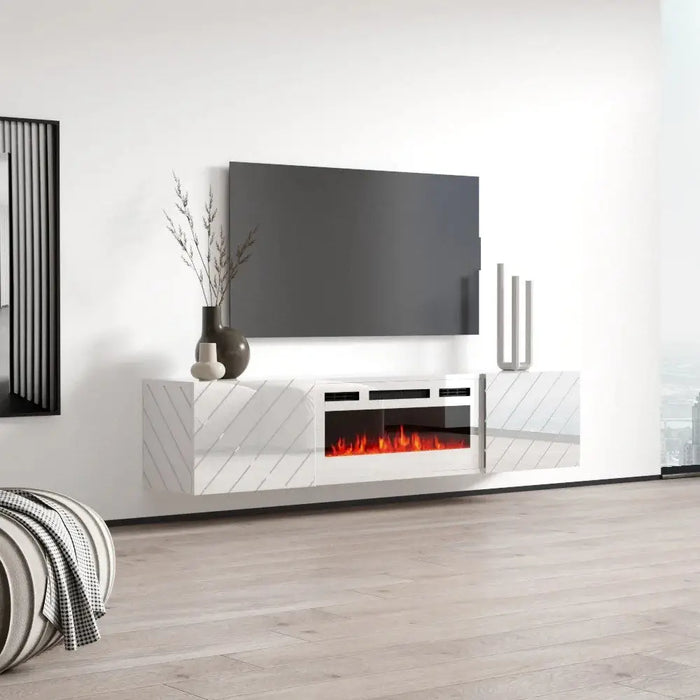 RTV LUXE cabinet 182.6x34.5x37.5 white/gloss white + white mantelpiece - TV cabinets made of furniture