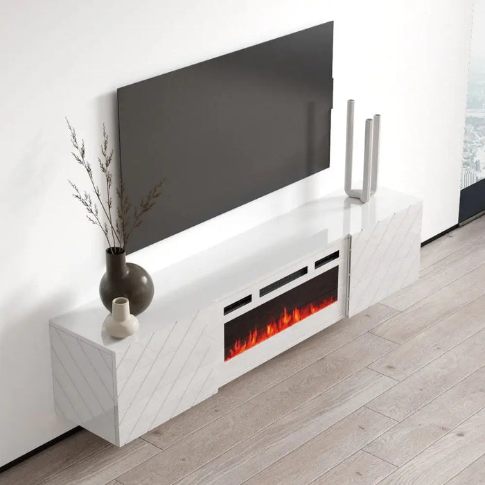 RTV LUXE cabinet 182.6x34.5x37.5 white/gloss white + white mantelpiece - TV cabinets made of furniture