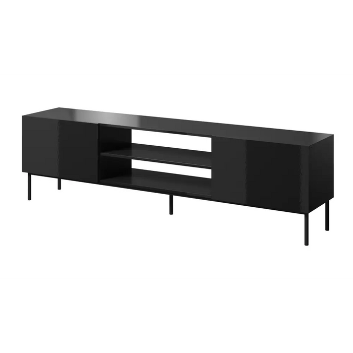 RTV SLIDE 200K cabinet on black steel frame 200x40x57 cm all in gloss black - TV cabinets made of furniture