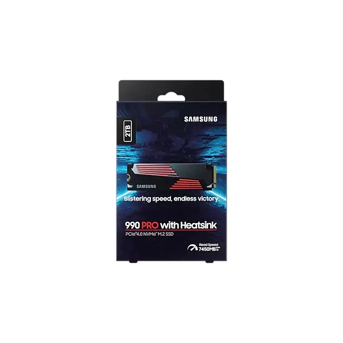 Samsung SSD 990 PRO 2TB Heatsink PCIe 4.0 NVMe 2.0 M.2 V-NAND 3-bit MLC 256-bit Encryption Read 7450 MB/s Write 6900