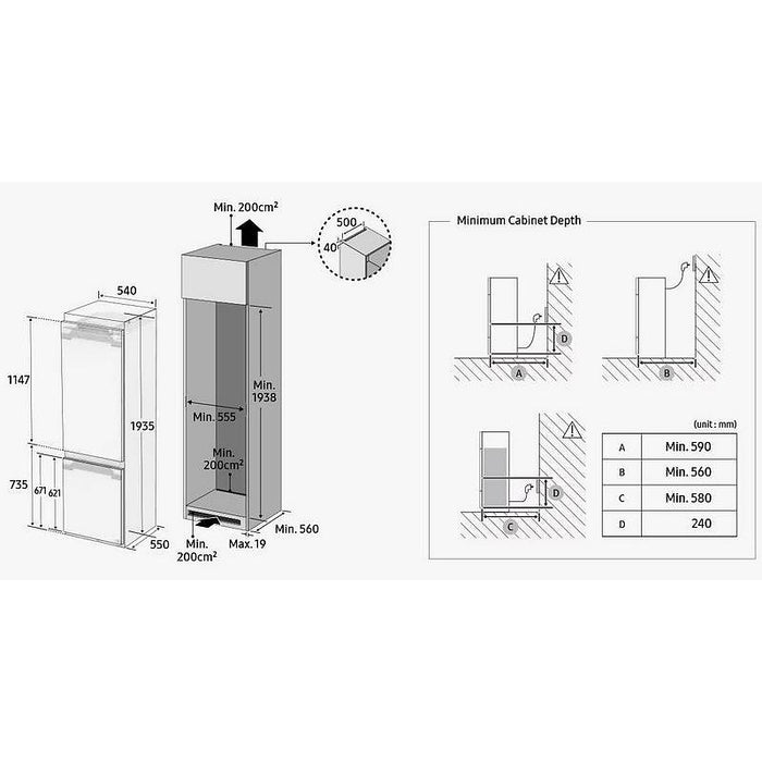 Built-in refrigerator SAMSUNG BRB70F30AES0EO, 298 l, No Frost, 193.5 cm