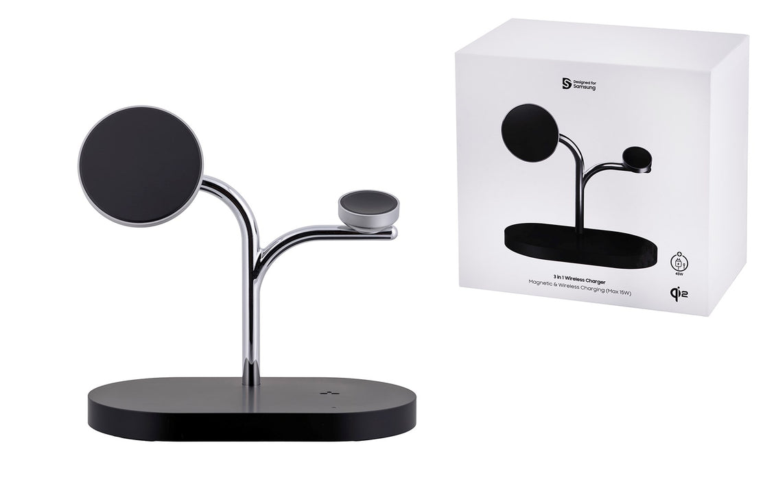 Samsung GP-PWU024WIABW mobile device charger Headset, Smartphone, Smartwatch Black, Silver USB Wireless charging Indoor