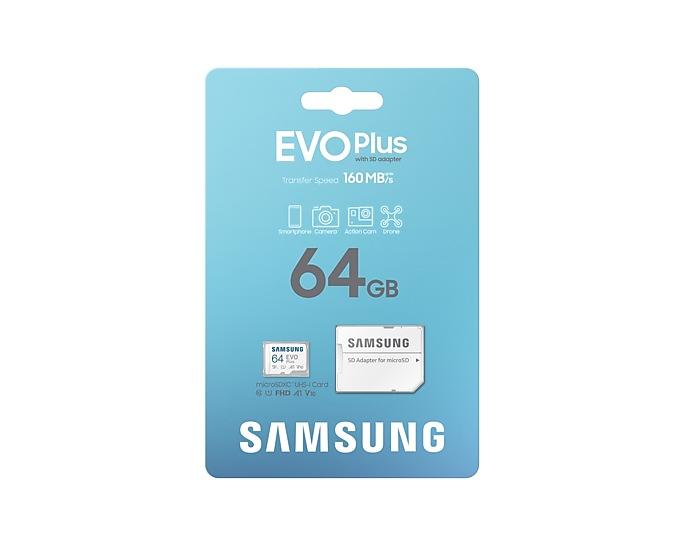 Memory card Samsung EVO Plus, microSDXC, UHS-I, 64GB, Adapter