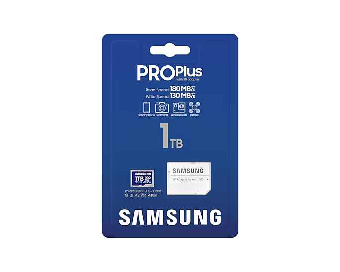 Samsung 1TB micro SD Card PRO Plus with Adapter, UHS-I, Read 180MB/s - Write 130MB/s