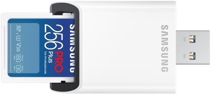 Memory card Samsung PRO Plus, SD Card, 256GB, USB Reader, White