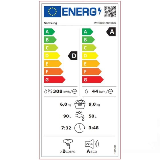 Washing machine with dryer SAMSUNG WD90DB7B85GBU4, 9/6 kg, SmartThings AI Energy, Ecobubble, 1400 rpm. Black