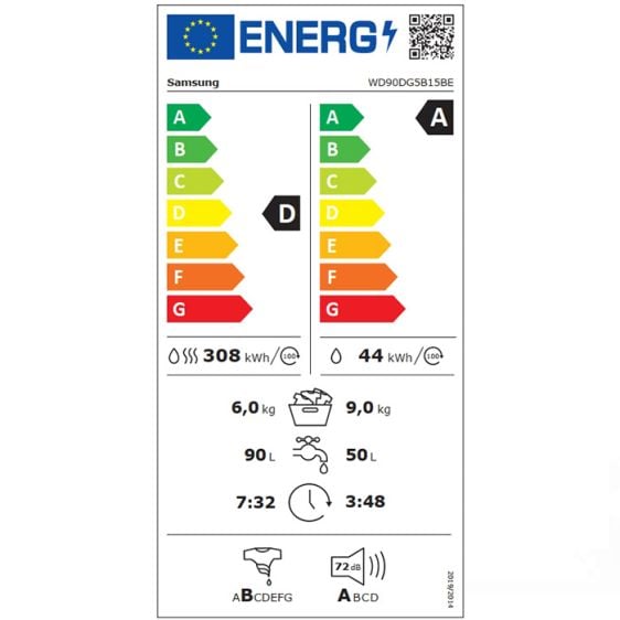 Washing machine with dryer SAMSUNG WD90DG5B15BELE, 9/6 kg, SmartThings AI Energy, 1400 rpm.