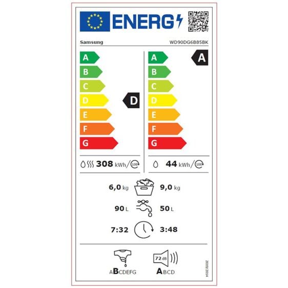 Washer dryer SAMSUNG WD90DG6B85BKU4, 9/6 kg, SmartThings AI Energy, 1400 rpm, White