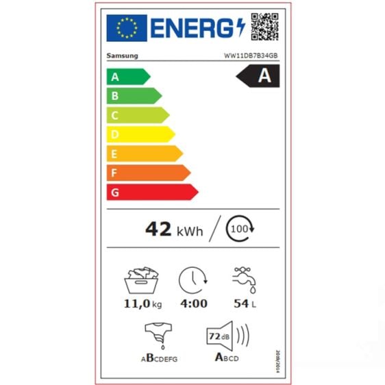 Washing machine SAMSUNG WW11DB7B34GBU4, 11 kg, SmartThings AI Energy, 1400 rpm. Black