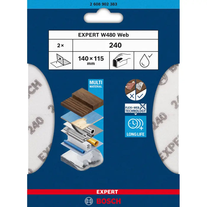 SANDING PADS 115X140 P240 2 PCS BOSCH EXPERT W480 - Шкурки за ръчно шлайфане<<<Консумативи за