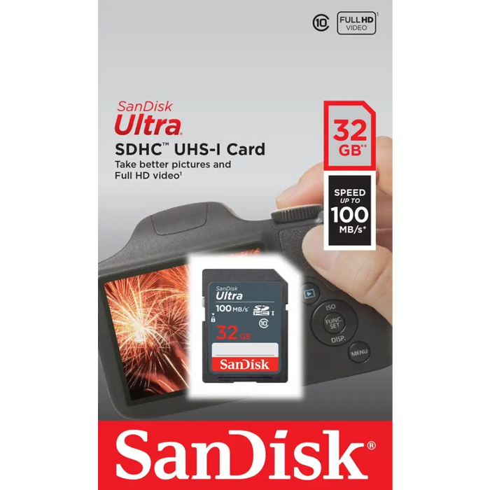 SanDisk Ultra 32GB SDHC Mem Card 100MB/s memory card UHS-I Class 10 - SecureDigital flash memoriesPAM-SDG<<<Memory