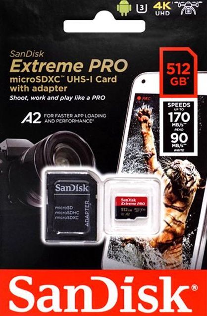 Memory card SANDISK EXTREME PRO microSDXC 512GB 200/140 MB/s UHS-I U3 (SDSQXCD-512G-GN6MA)