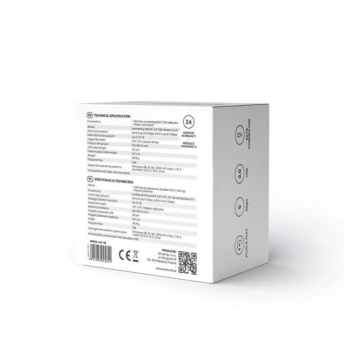 SAVIO AK-39 USB 3.0 - SATA III adapter for 3.5″/2,5’’ drives with power supply Black - AdaptersKBA-ADA<<<Cables