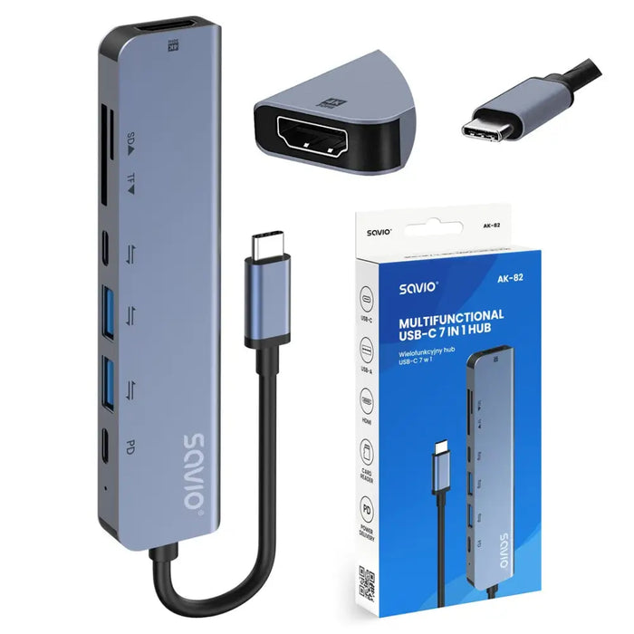 Savio AK-82 interface hub USB Type-C 5000 Mbit/s Black - AdaptersKBA-ADA<<<Cables and adaptersKBA<<<ActionPL