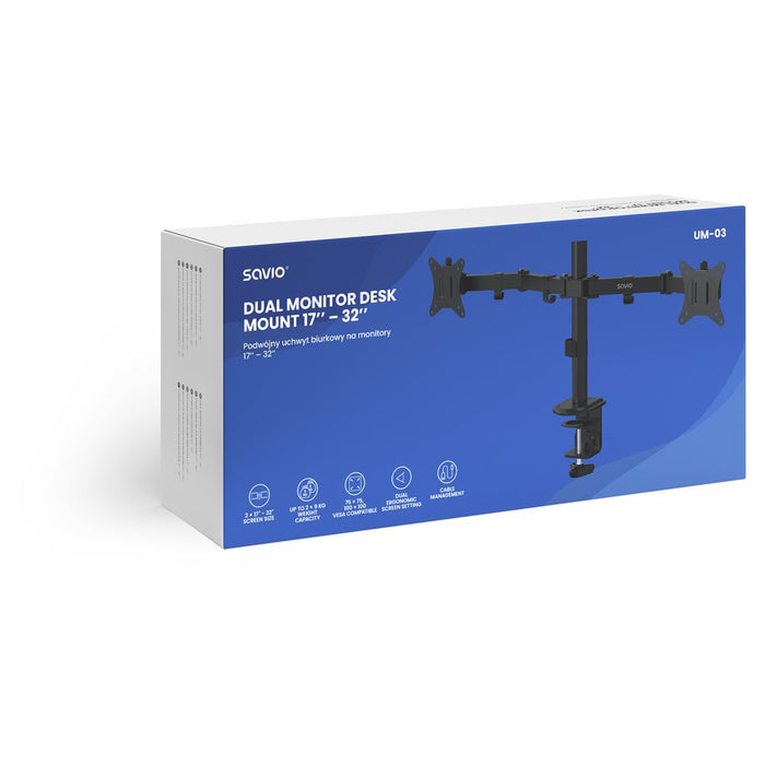 Savio UM-03 Dual Desk Mount for Monitor 17″–32″