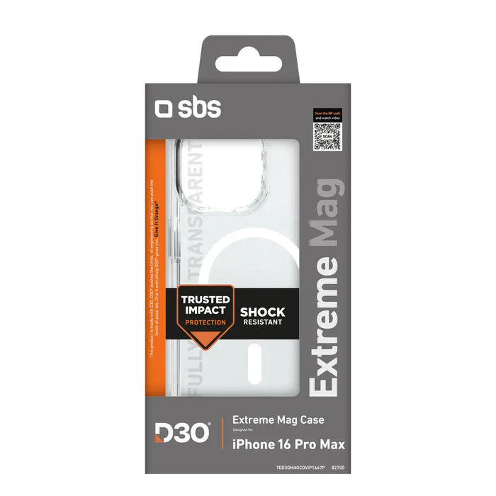 SBS Extreme Mag D3O MagSafe Case for iPhone 16 Pro Max - Transparent - Cell phone cases and covers<<<HurtelXML
