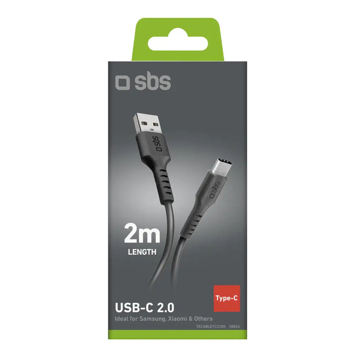 SBS TECABLETC220K USB-A - USB-C Cable 2 m - Black - Cell phone cables<<<HurtelXML
