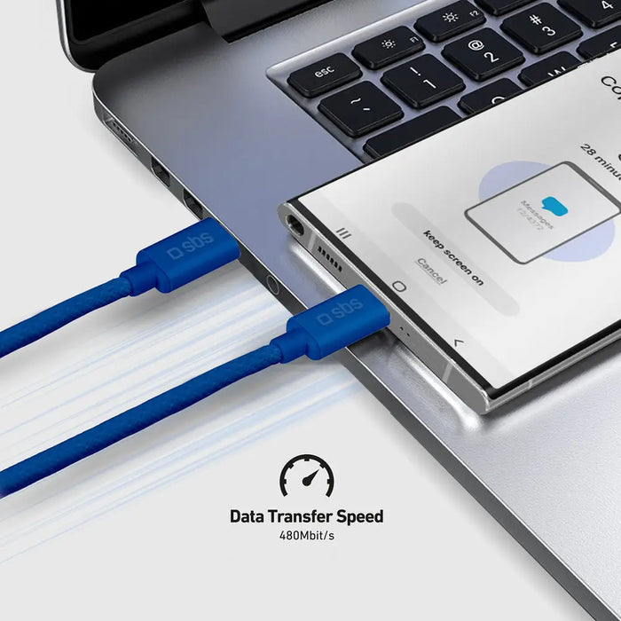 SBS TECABLETISSUETCCB USB-C - USB-C 1.5m 60W braided cable - blue - Cell phone cables<<<HurtelXML&&&Аксесоари за