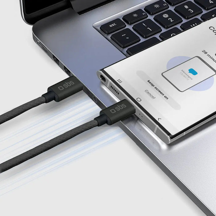 SBS TECABLETISSUETCK USB-C - USB-C 1.5m 60W braided cable - black - Cell phone cables<<<HurtelXML&&&Аксесоари за