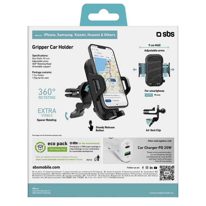 SBS TEHWSUPCLIPSTG smartphone holder for air vent with reinforced jaws - black - Cell phone