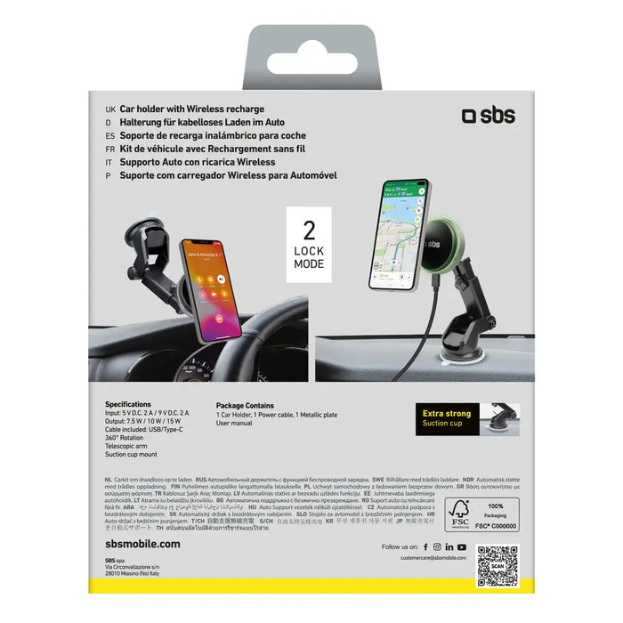 SBS TESUPMAGEXTWIR15W Telescopic Smartphone Holder with Wireless Charger MagSafe Compatible for Windshield