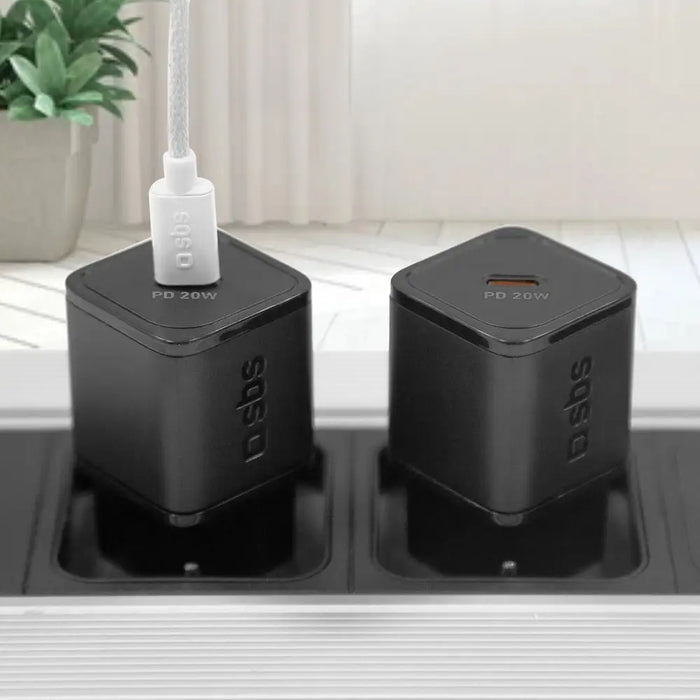 SBS TETRGAN1C20K 20W GaN USB-C Wall Charger with Power Delivery - Black - Cell phone USB