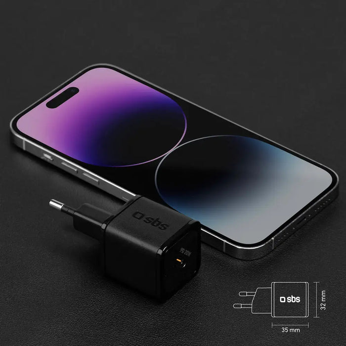 SBS TETRGAN1C20K 20W GaN USB-C Wall Charger with Power Delivery - Black - Cell phone USB