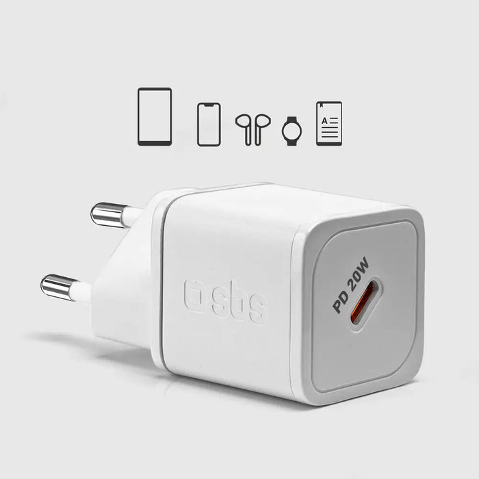 SBS TETRGAN1C20W 20W GaN Wall Charger with Power Delivery - White - Cell phone USB charger<<<HurtelXML&&&Аксесоари за