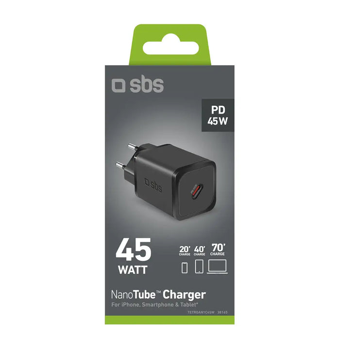 SBS TETRGAN1C45W 45W GaN USB-C Wall Charger with Power Delivery - Black - Cell phone USB charger<<<HurtelXML
