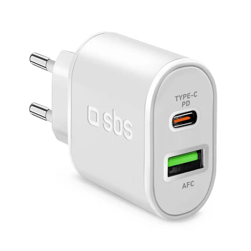 SBS TETRPD20W 20W USB-A USB-C Wall Charger with Power Delivery - White - Cell phone USB charger<<<HurtelXML