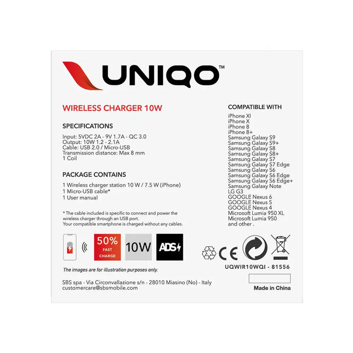 SBS UQWIR10WQI 10W Quick Charge 3.0 Wireless Charger - Black - Cell phone USB charger<<<HurtelXML