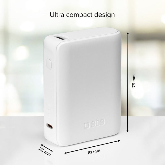 POWER BANK 10,000mAh, 2xUSB-C, 1xUSB A, 10W, SBS - WHITE