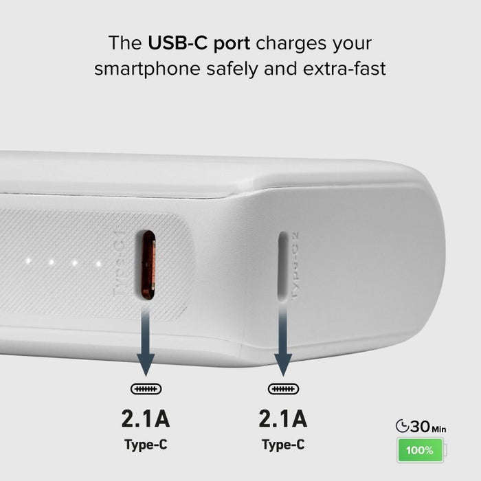 POWER BANK 10,000mAh, 2xUSB-C, 1xUSB A, 10W, SBS - WHITE