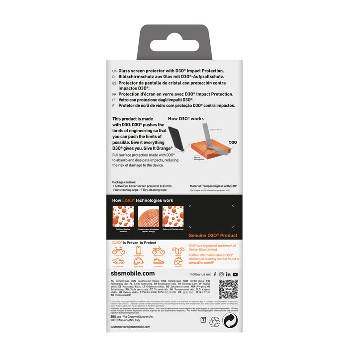 SBS Tempered Glass D3O with frame for iPhone 16 Pro