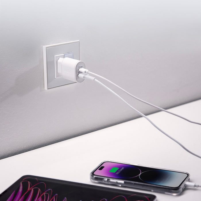 SBS TETRPD20W 20W USB-A USB-C Wall Charger with Power Delivery - White
