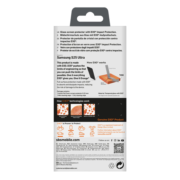 SBS Tempered Glass D3O with frame for Samsung Galaxy S25 Ultra