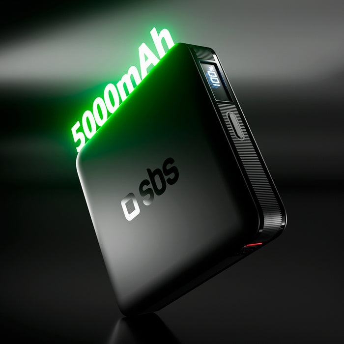 SBS HD 10W 5000mAh USB-C Power Bank with LCD Display - Black