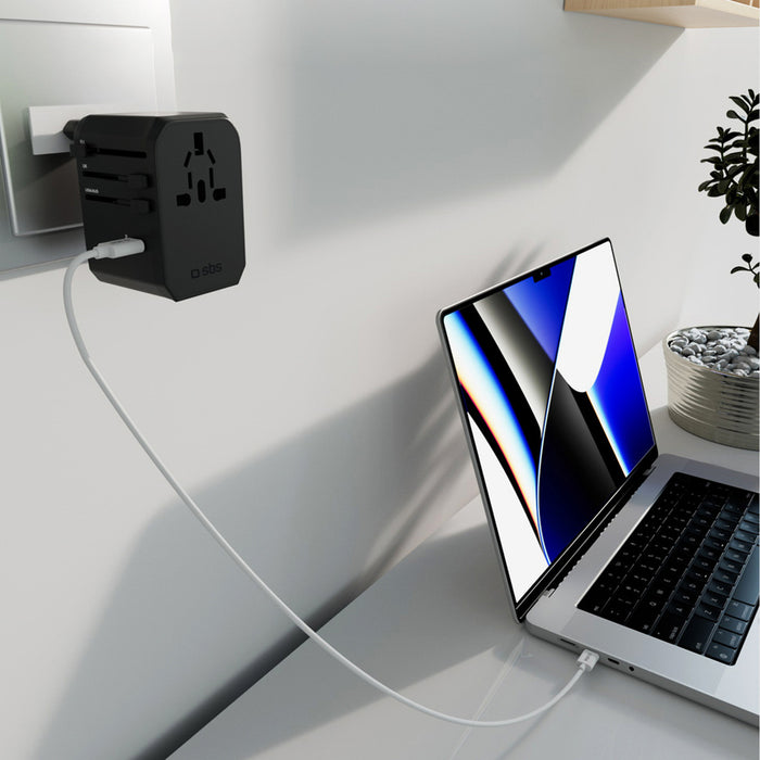 SBS Universal GaN Travel Adapter 70W 3xUSB-C 2xUSB-A with Case - Black