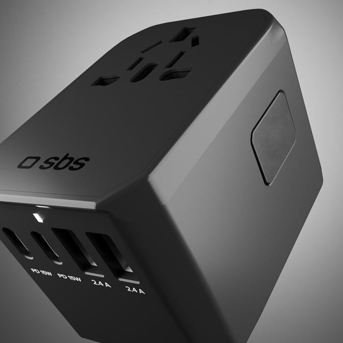 SBS Universal GaN Travel Adapter 70W 3xUSB-C 2xUSB-A with Case - Black