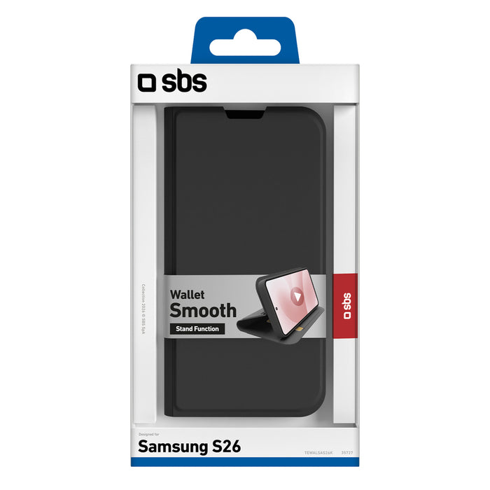 SBS Wallet Smooth Case for Samsung Galaxy S26 with Flip - Black