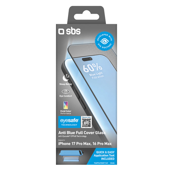 SBS Eyesafe Tempered Glass for iPhone 17 Pro Max/16 Pro Max with Applicator