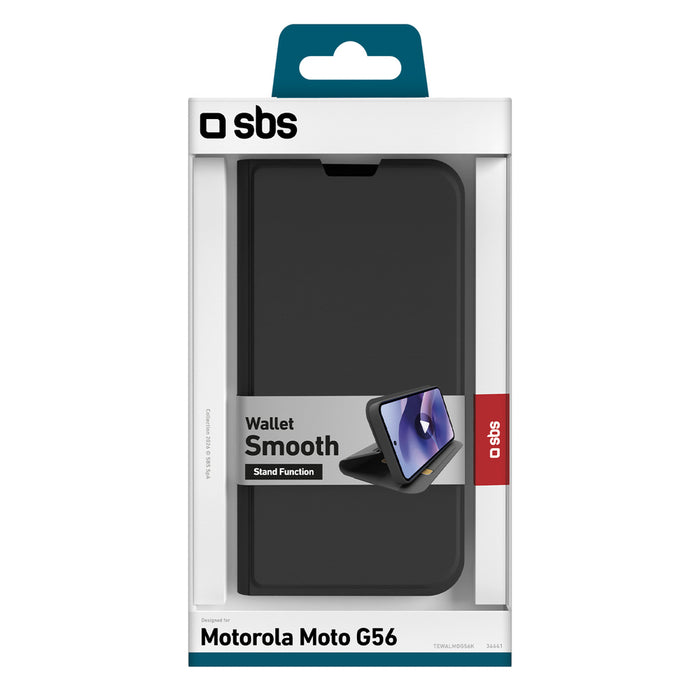 SBS Wallet Smooth Case for Motorola Moto G56 with Flip Cover - Black