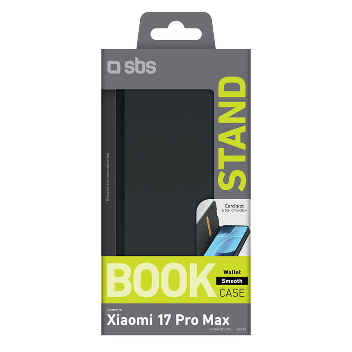 SBS Wallet Smooth Case for Xiaomi 17 Pro Max with Flip - Black