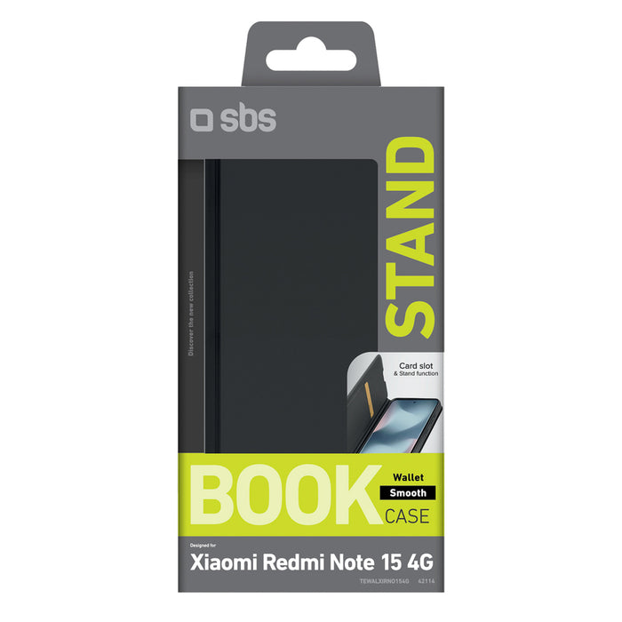 SBS Wallet Smooth Case for Xiaomi Redmi Note 15 4G with Flip Cover - Black